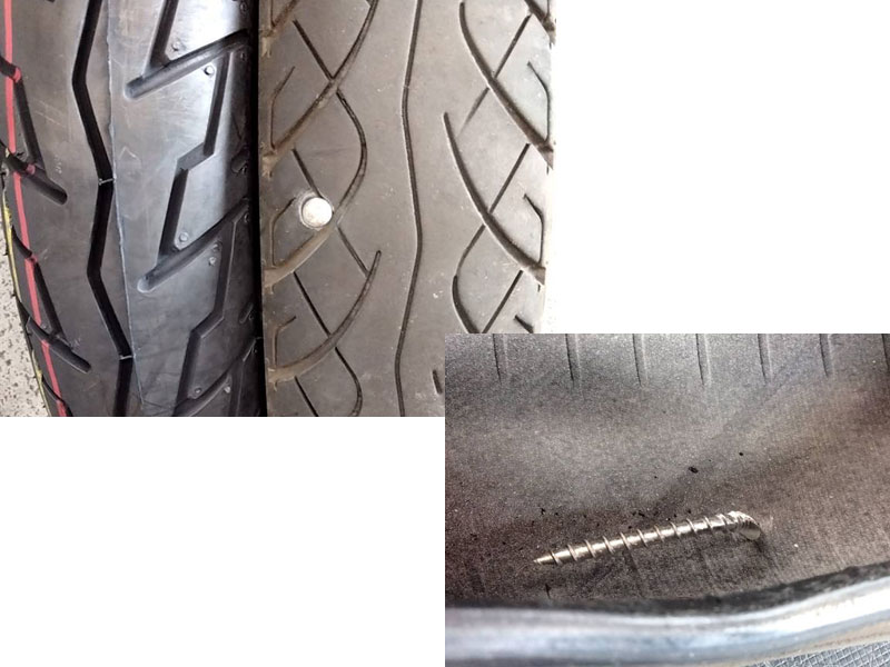 バイクタイヤにネジ（ビス）がっ・・・。